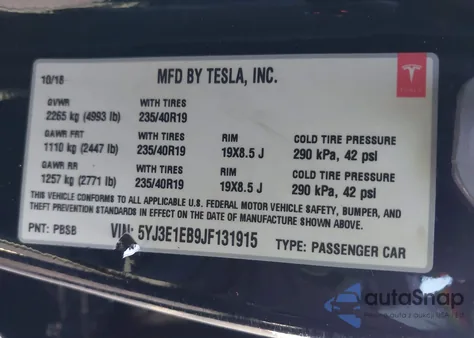 2018 Tesla Model 3 Long Range/Performance from USA, damaged, VIN 5YJ3E1EB9JF131915